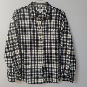 LL Bean Shirt Mens XL Plaid Flannel 100% Cotton Black White Relaxed Fit